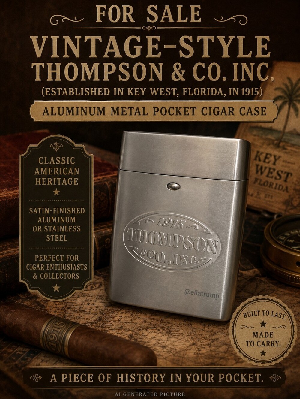Vintage-style Thompson & Co. Inc. Aluminum Metal Pocket Case